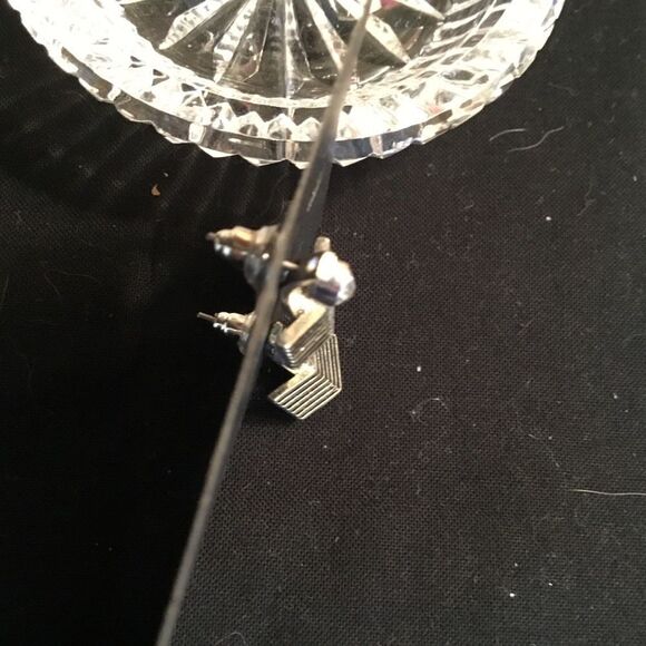 Silvertone and Clear Crystal Earrings - Picture 7 of 7